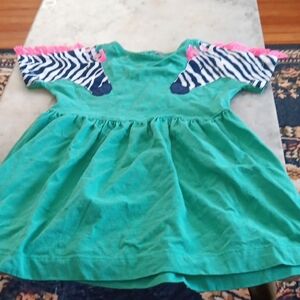 Green Girls' Casual Zebra-Accent Dress